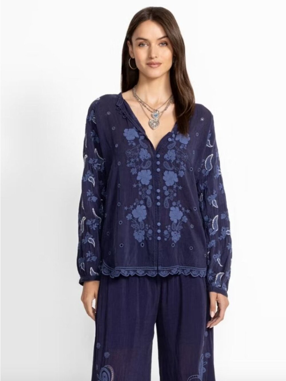 Johnny Was $348 Falco Tunic Top Blouse Size Small Idigo Blue